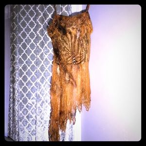 beaded blouse (tank) sheer with animal print crop